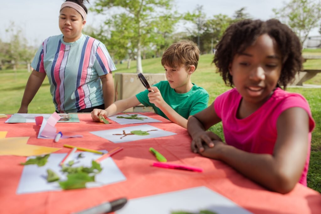 preschool children enjoying outdoor nature exploration